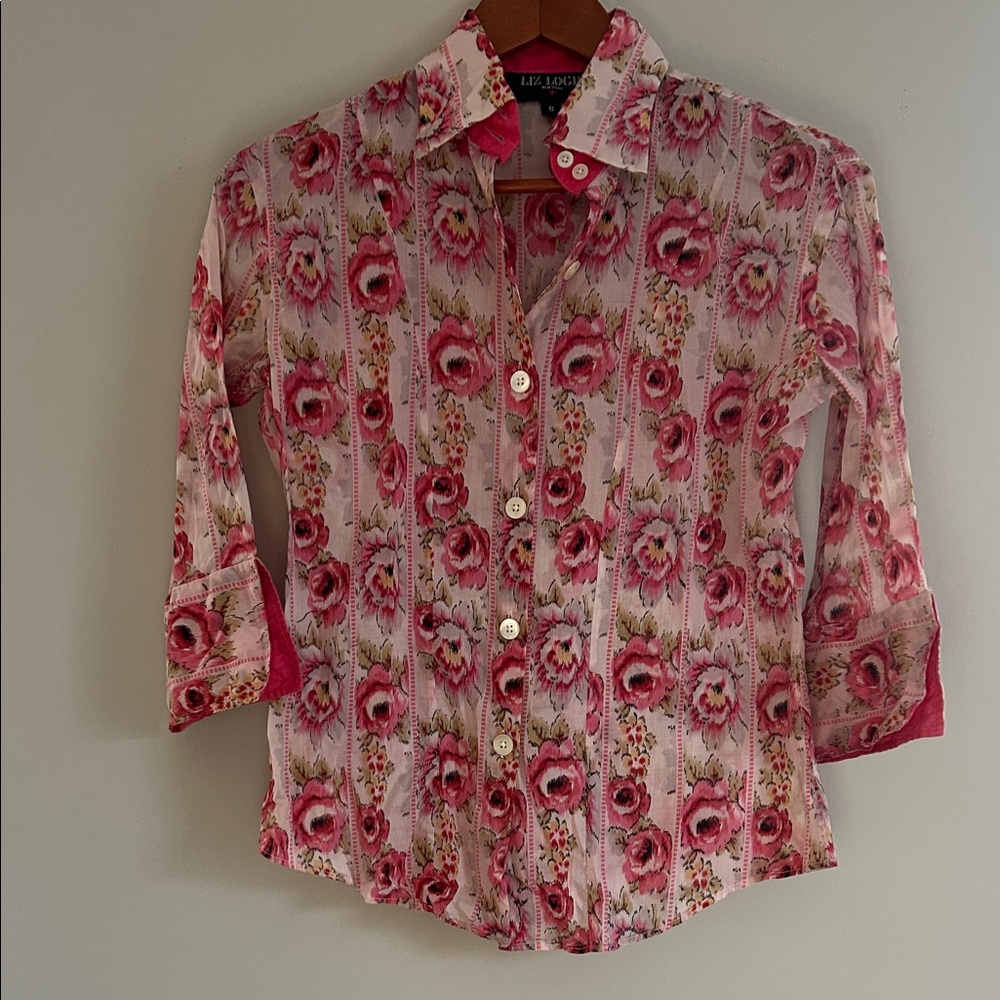 Liz Logie New York Pink Floral Button-Front Blouse
